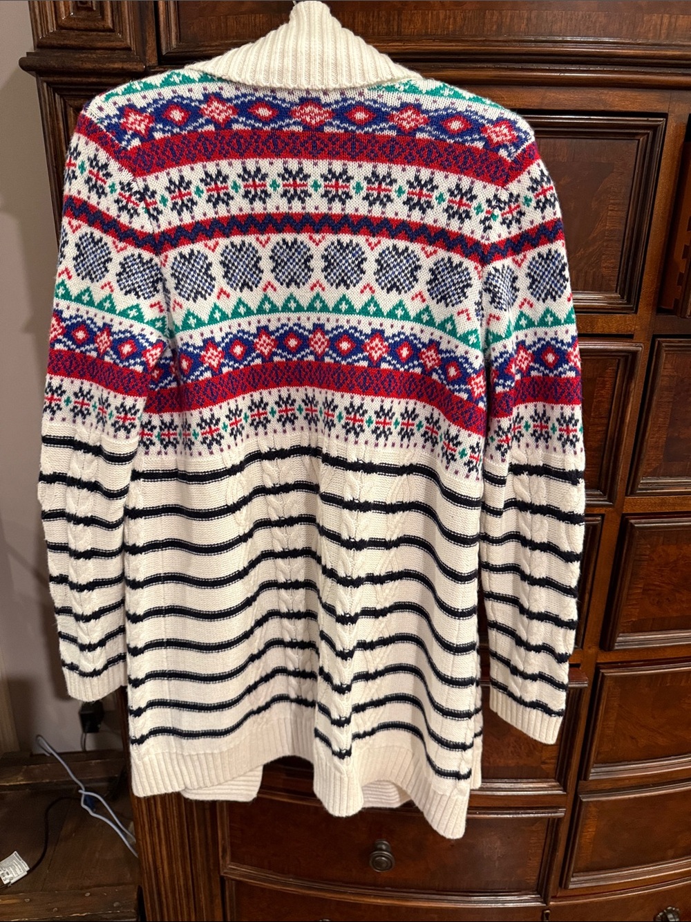 Talbots Ivory Fair Isle Open-Front Cardigan with Multicolor Pattern - Picture 3 of 3